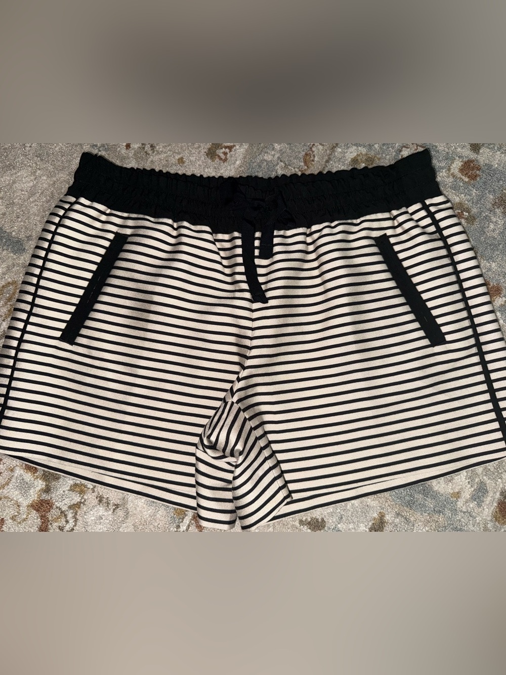 LOFT Black and White Striped Pull-On Athletic Shorts